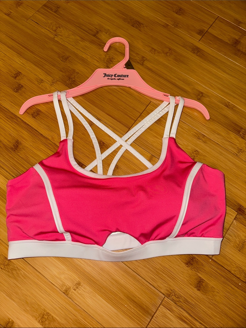 Juicy Couture Hot Pink Sports Bra with White Trim